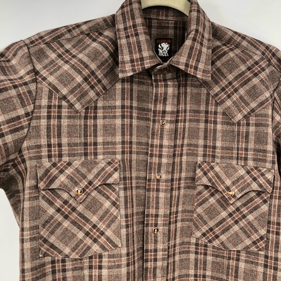 Vintage 70s Men‘s Karman Snap Pearl Button Plaid Shirt - Picture 4 of 14